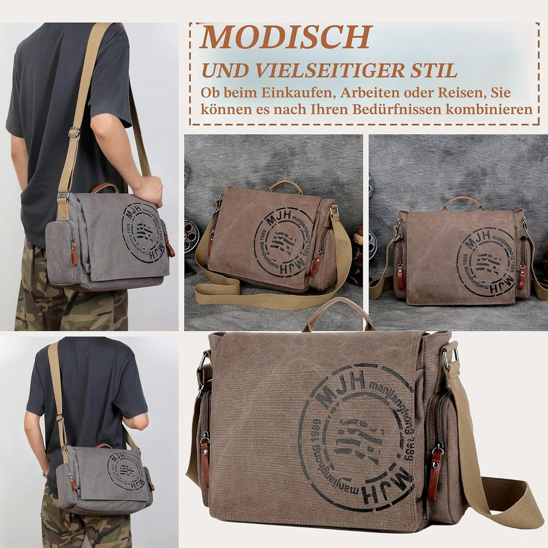 FSD.WG Umhängetasche für Herren aus Segeltuch, Reise-Schultertasche für 34,3 cm (13,5 Zoll) Laptopta