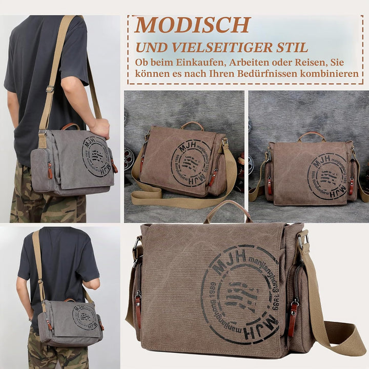 FSD.WG Umhängetasche für Herren aus Segeltuch, Reise-Schultertasche für 34,3 cm (13,5 Zoll) Laptopta