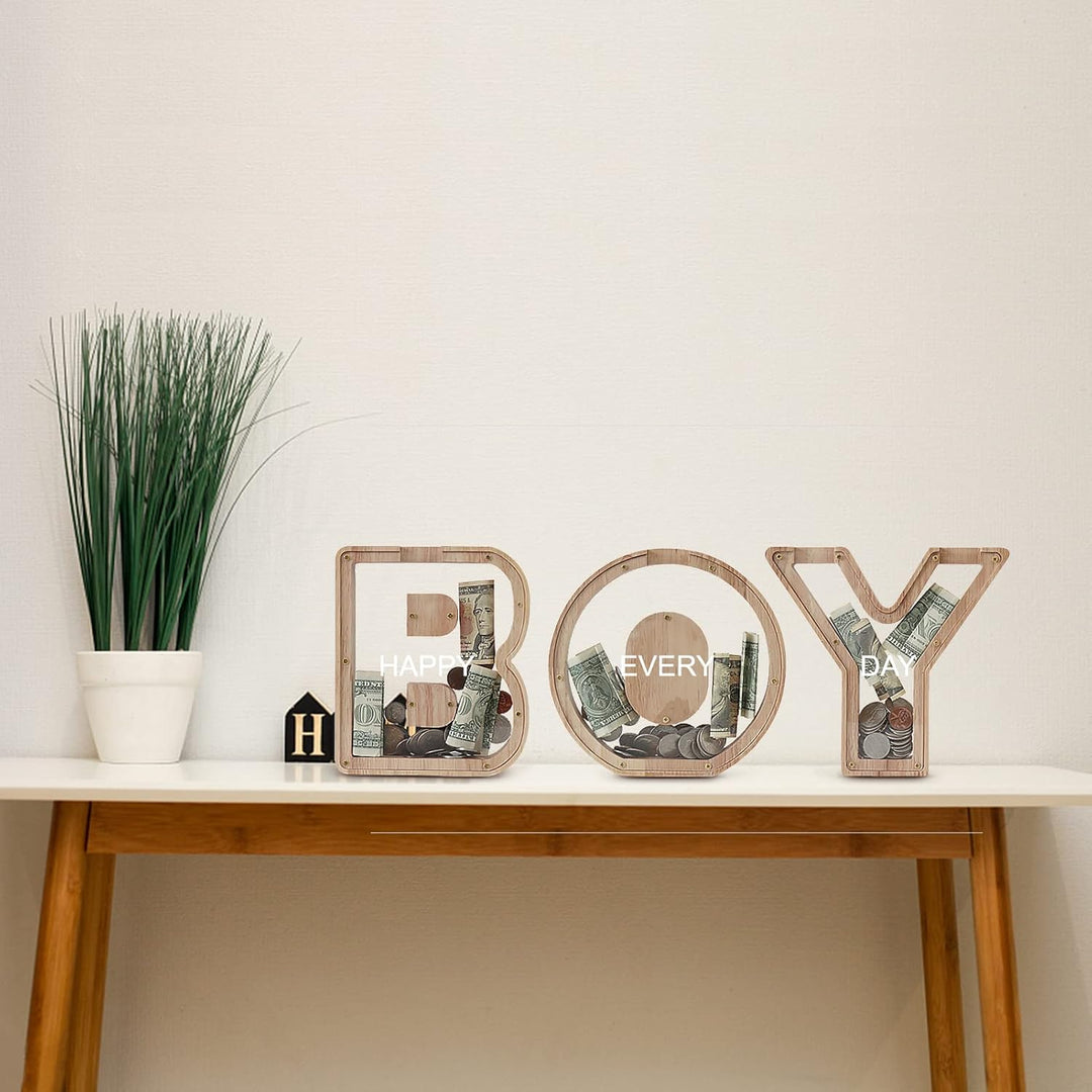 DBPBToU Spardose aus Holz Buchstaben, Sparschwein Durchsichtig für Kinder, Sparbox Personalisierte,