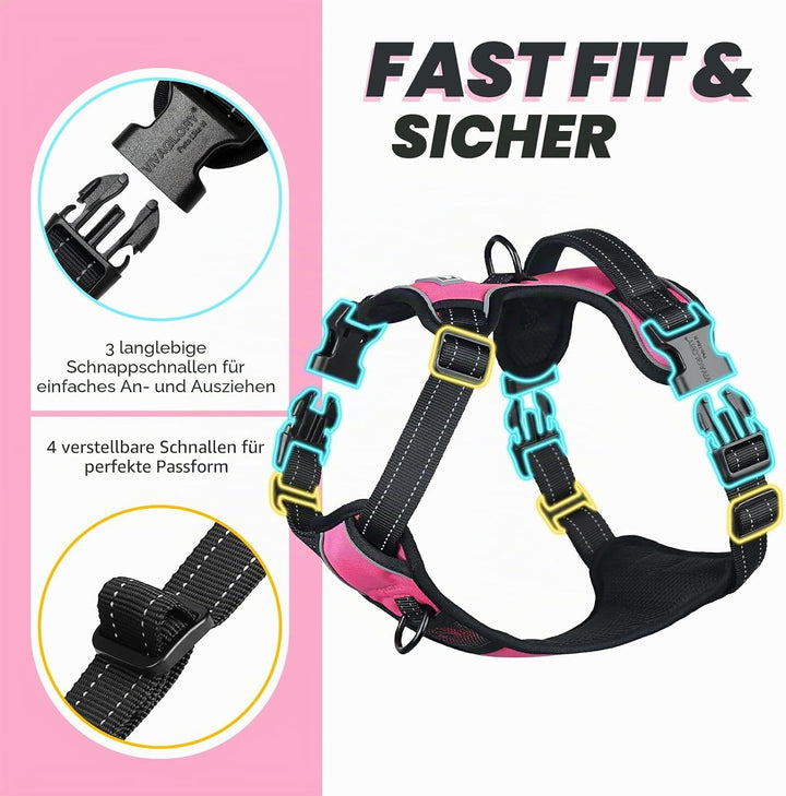 VIVAGLORY Easefit Hundegeschirr, Zugstopp Hundegeschirr Geschirr Hund Mit Griff, Anti Zieh Geschirr