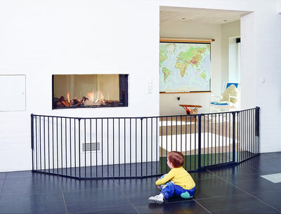 BabyDan Kaminschutzgitter/Raumteiler Flex XXL 90-350 cm, Anthrazit - Hergestellt in Dänemark + TÜV/G