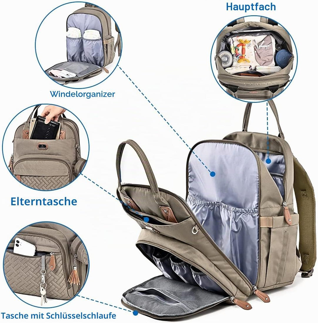 Dikaslon Wickeltasche Rucksack Grosser Wickelrucksack mit Multifunktions-Babytaschen und mobiler Wic