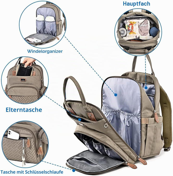 Dikaslon Wickeltasche Rucksack Grosser Wickelrucksack mit Multifunktions-Babytaschen und mobiler Wic