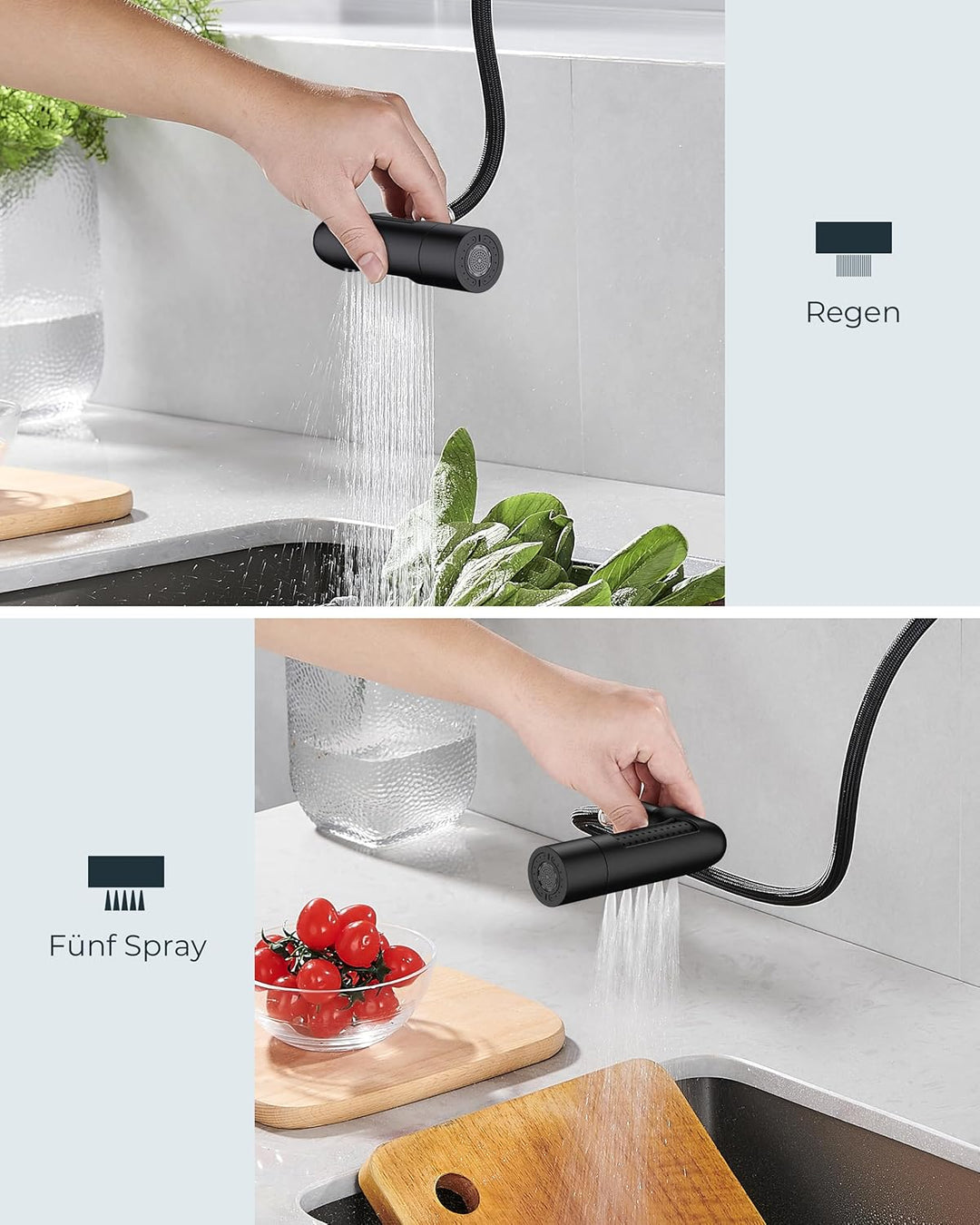 FORIOUS Wasserhahn Küche Schwarz, Küchenarmatur Ausziehbar, Spültischarmatur Küche mit 5 Sprühmodi,