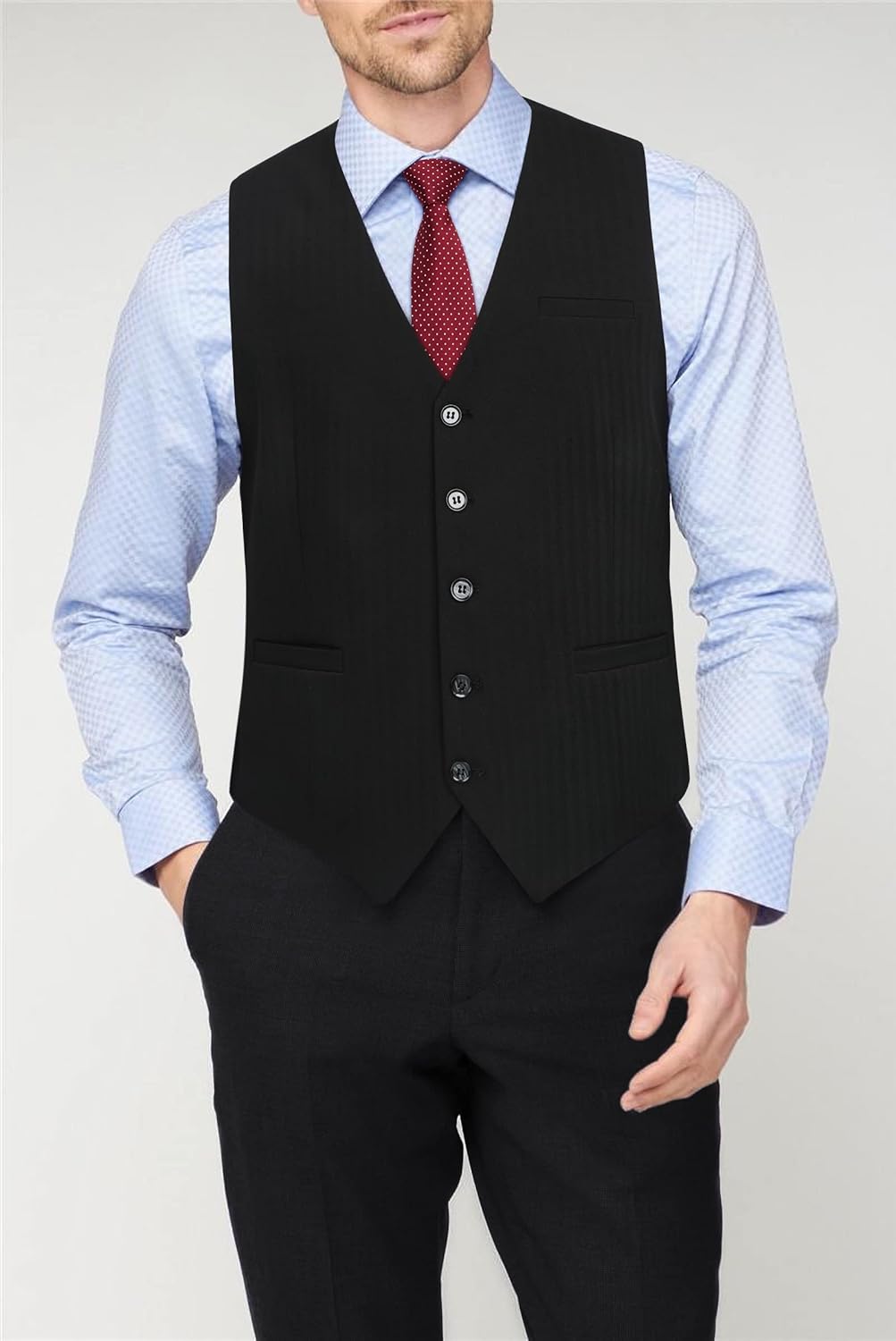 HISDERN Herren Anzugweste Formale Hochzeit Klassische Retro Baumwolle V-Ausschnitt Einfarbige Elegan