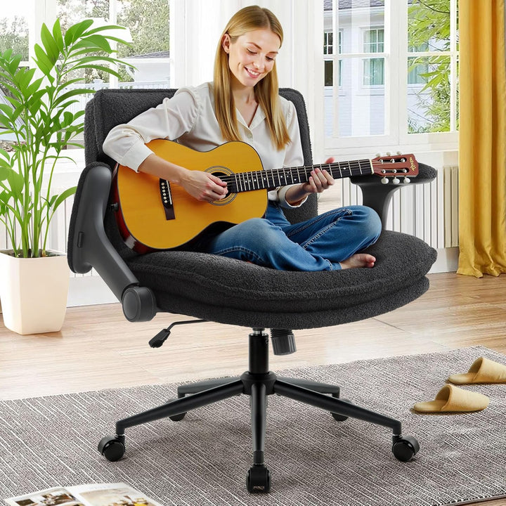 IWMH Schreibtischstuhl Schneidersitz, Bürostuhl mit Armlehne & Rollen Verstellbaren, Ergonomisch Bre