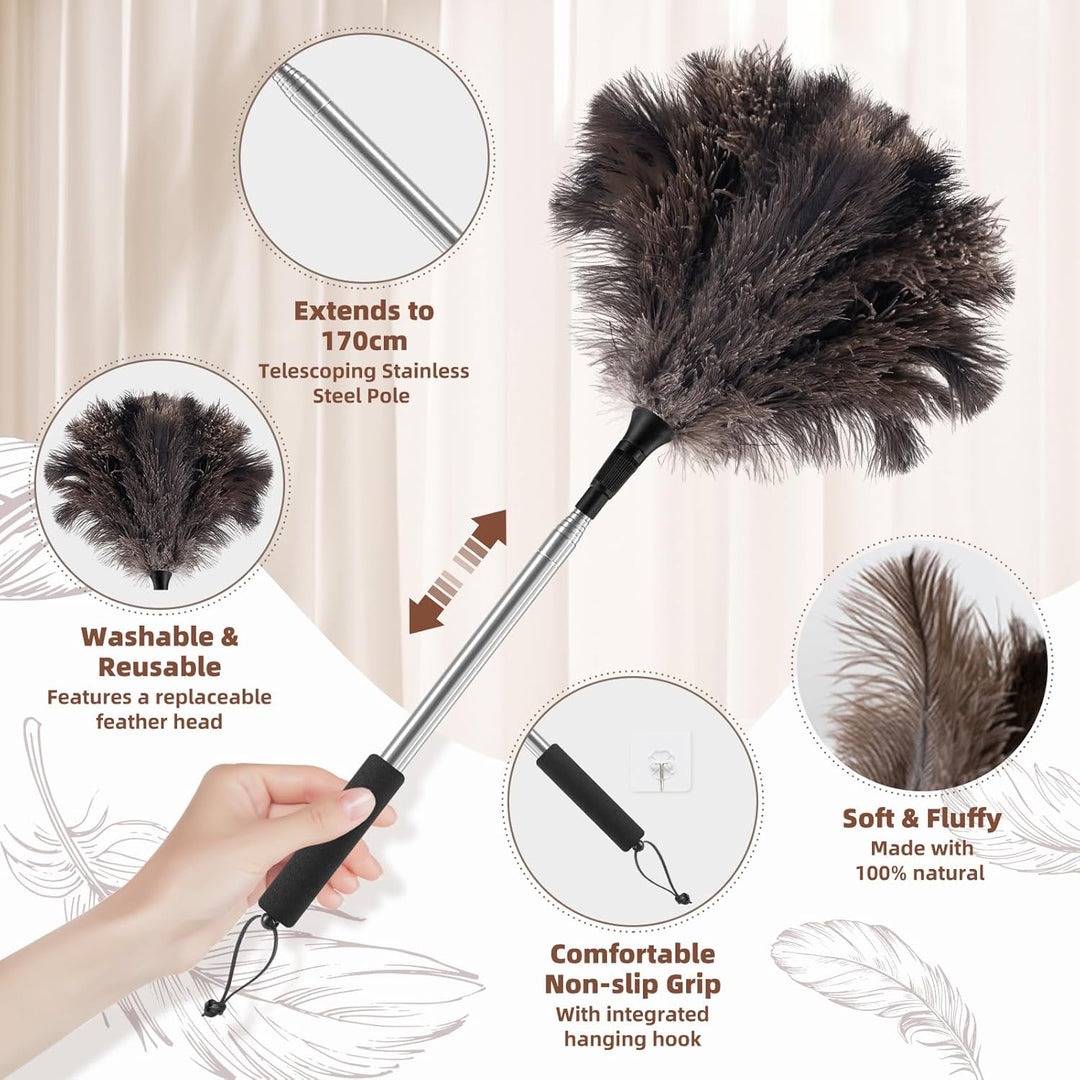 Nicemiya Teleskop Staubwedel Straussenfedern - Ausziehbar bis 170cm für Hohe Oberflächen und Empfind