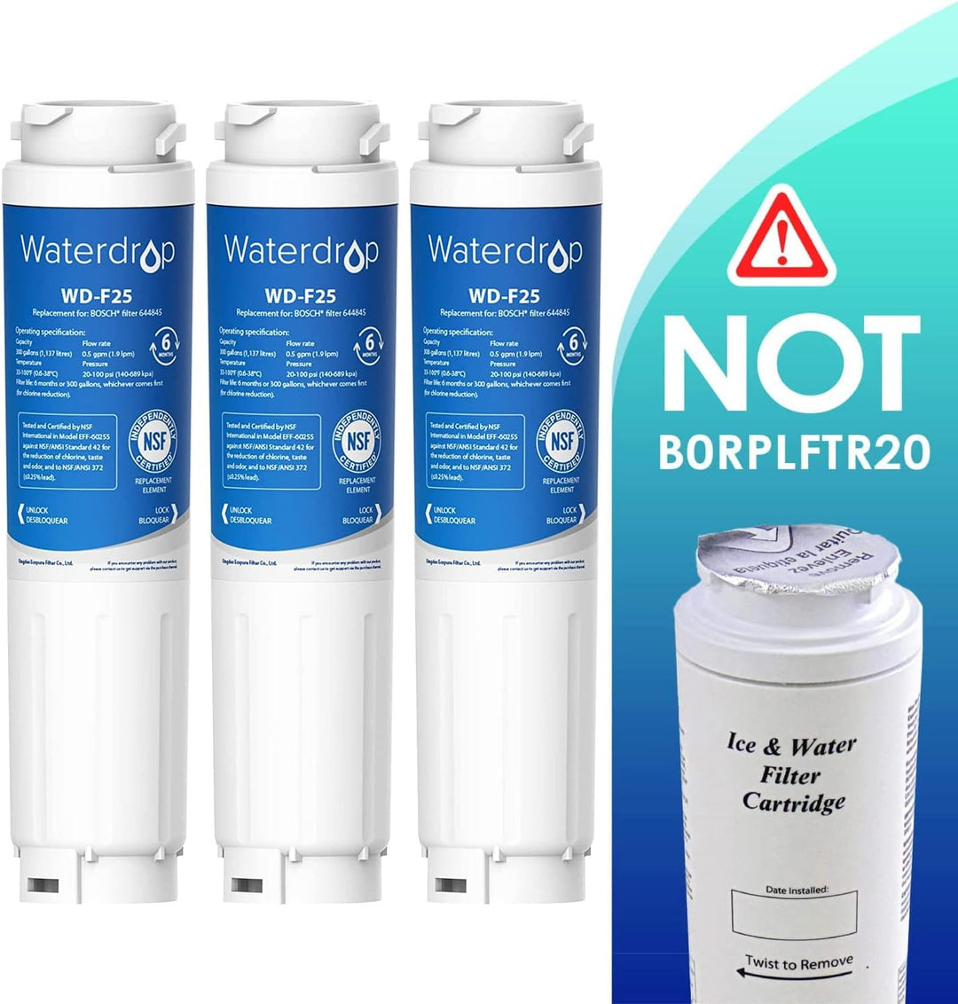 Waterdrop WD-F25 Kühlschrank Wasserfilter Kompatibel mit Bosch Ultra Clarity 644845, Siemens Kühlsch