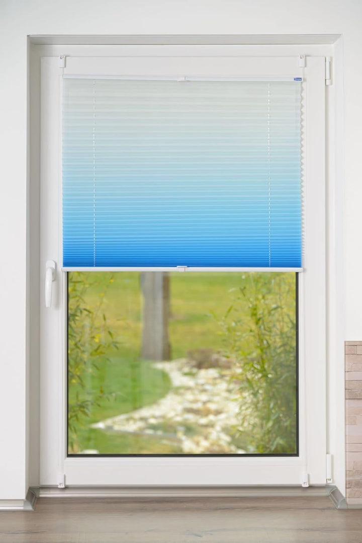 K-home Klemmfix-Plissee Farbverlauf, Polyester, Iceblau, 90 x 210 cm 90 x 210 cm Iceblau, 90 x 210 c