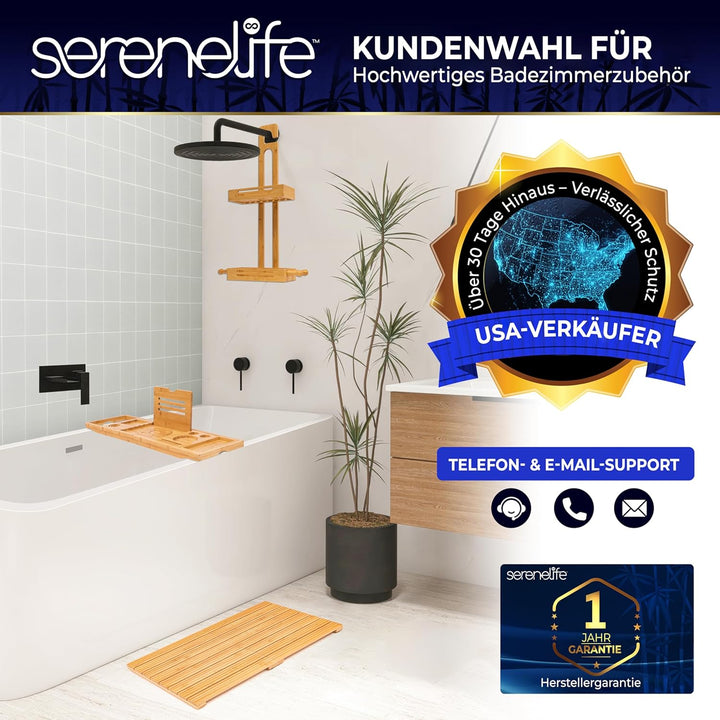 SereneLife Duschablage zum Hängen, Shampoo Halterung für Dusche aus Bambus, Duschkorb zum Hängen-2-s