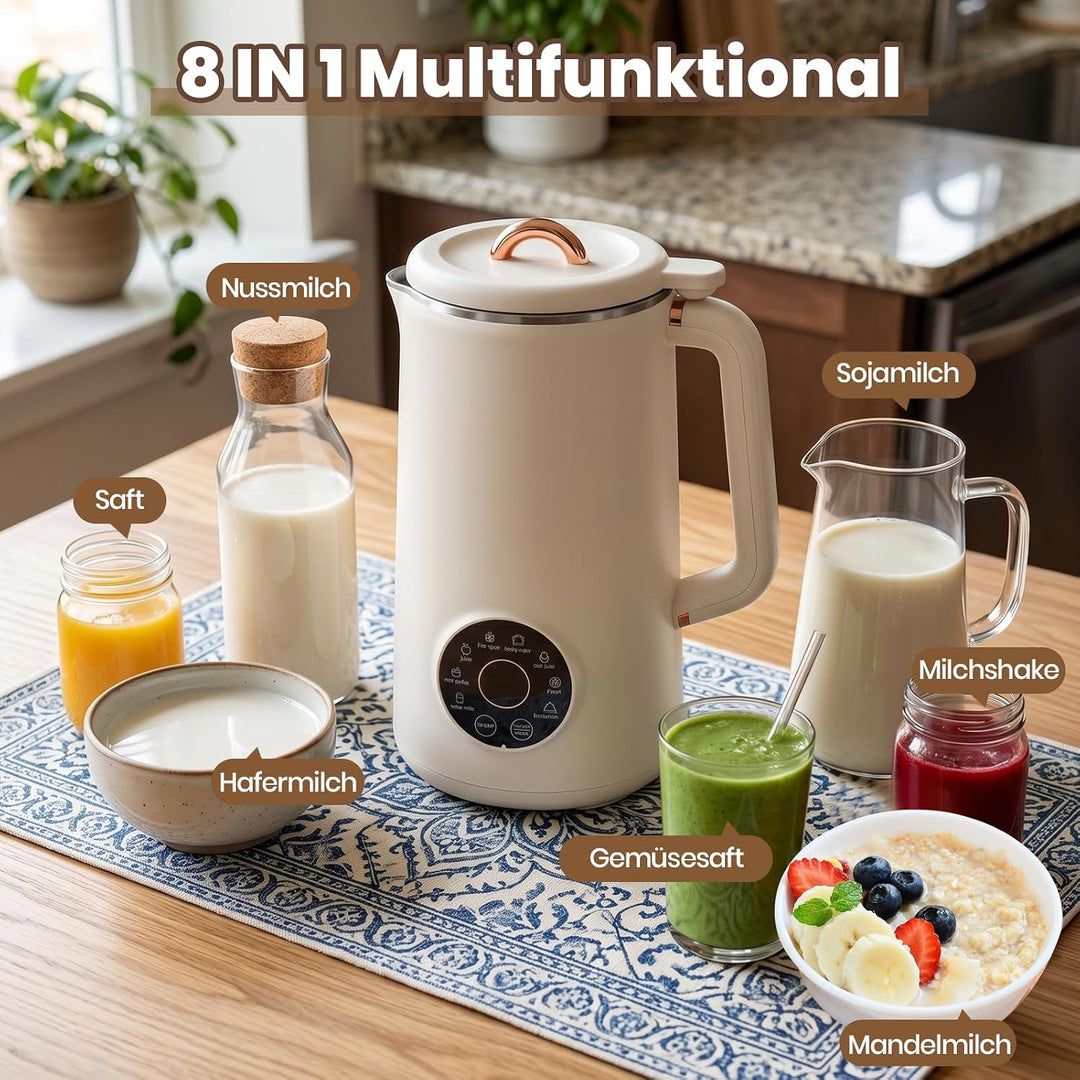 8 in 1 Nussmilchmaschine, 1000ML Multifunktional Automatische Pflanzenmilchbereiter mit 10 Klingen u