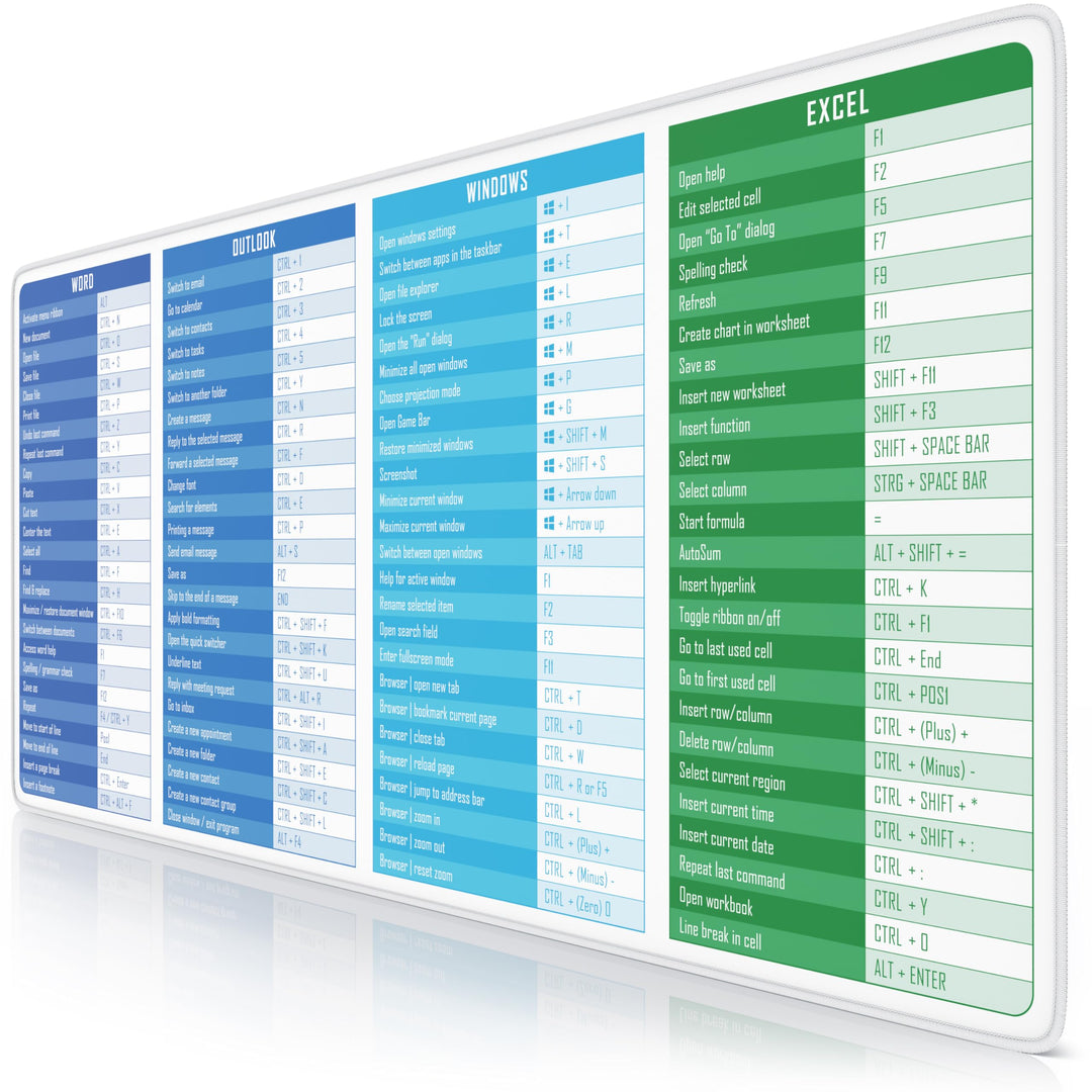 TITANWOLF - XXL Speed Gaming Mauspad 900 x 400mm - Excel Windows Outlook Word Shortcut Tastenkürzel