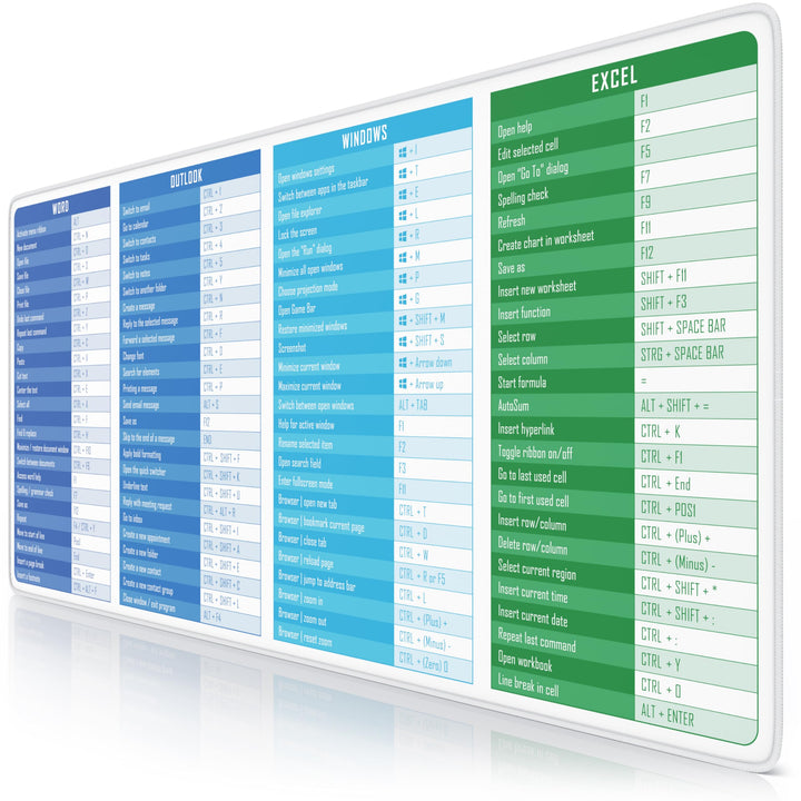 TITANWOLF - XXL Speed Gaming Mauspad 900 x 400mm - Excel Windows Outlook Word Shortcut Tastenkürzel
