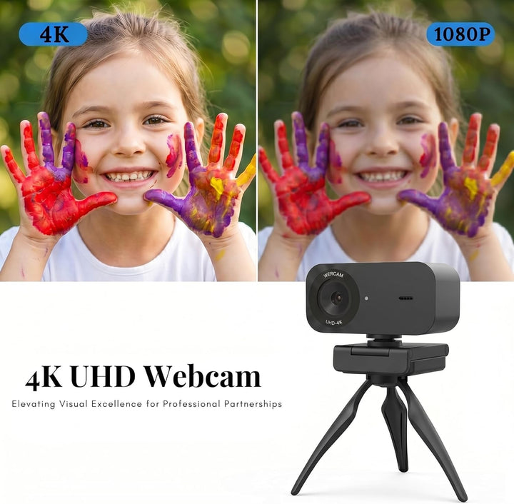 Kaysunlink UHD 4K Webcam, Webcam mit Mikrofon und Objektivabdeckung, Rauschunterdrückung, 100° FOV,