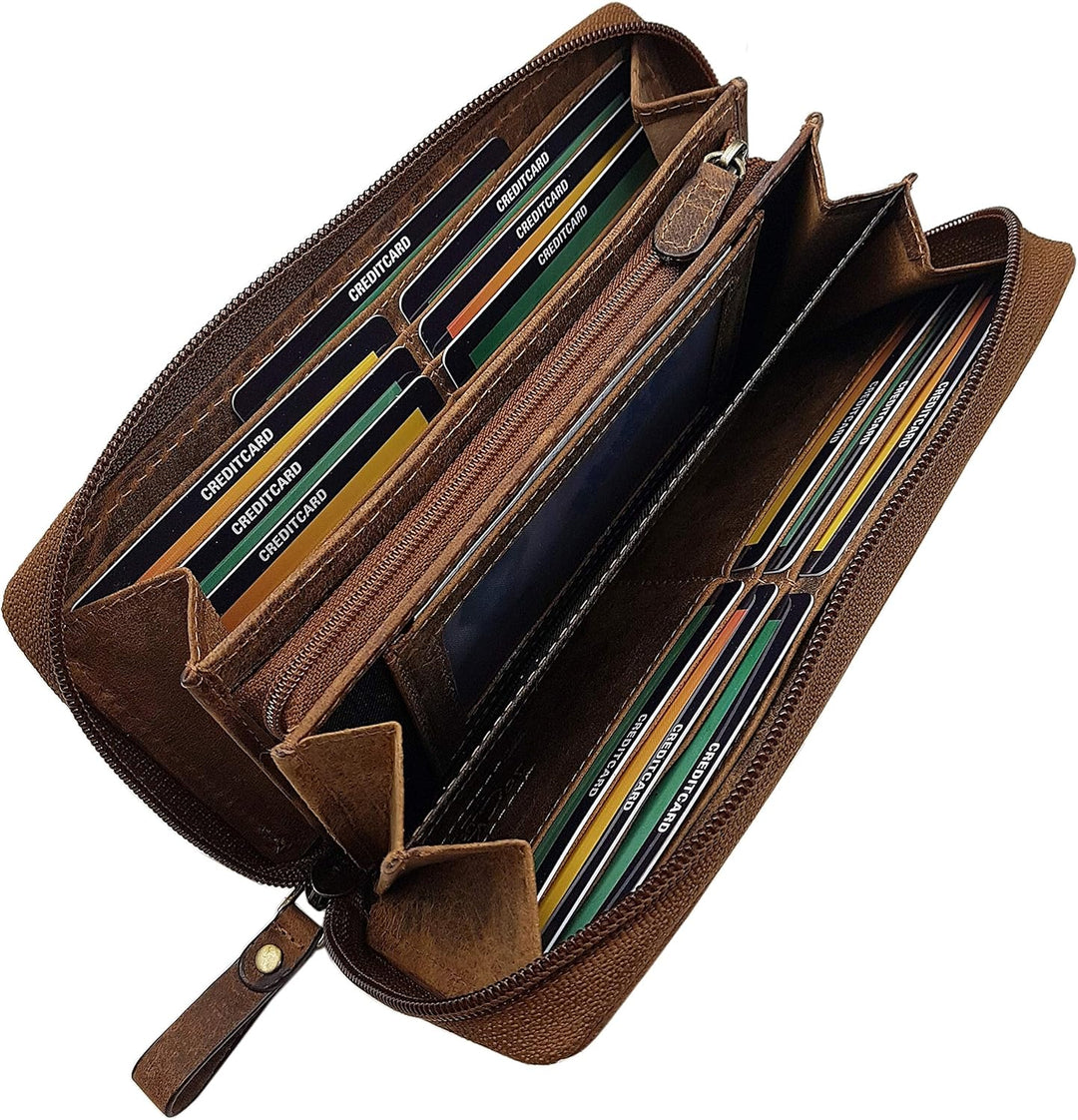 myledershop Grosse Büffel-Vollleder Damen Geldbörse/Geldbeutel/Portemonnaie/Geldtasche mit Colibri-M