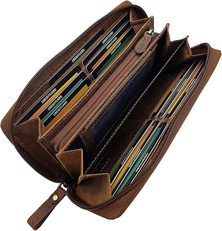 myledershop Grosse Büffel-Vollleder Damen Geldbörse/Geldbeutel/Portemonnaie/Geldtasche mit Colibri-M