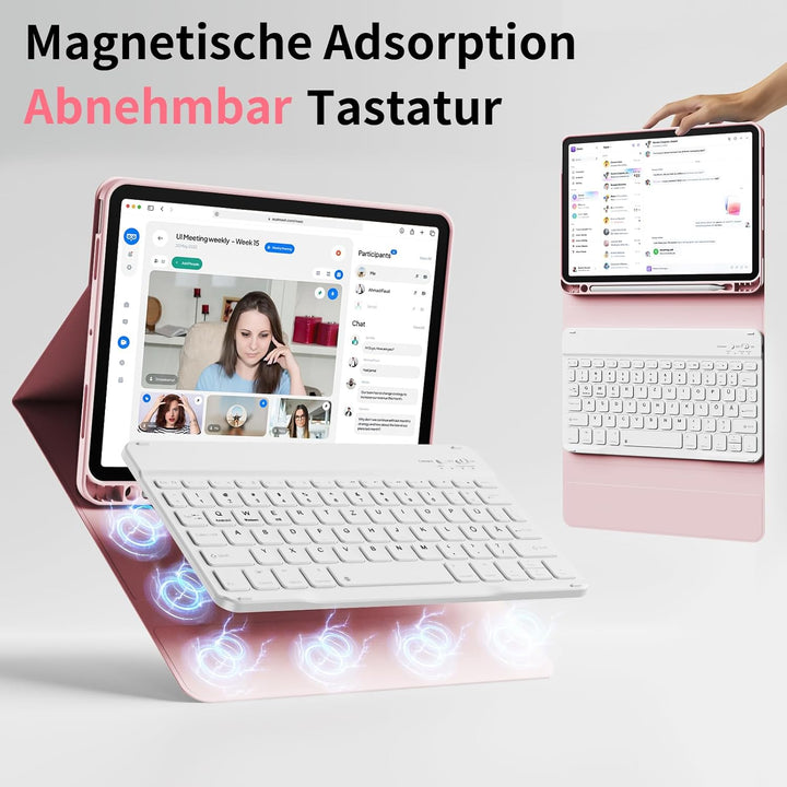 Hülle mit Tastatur für iPad A16 11. Generation 2025, für iPad 10. Generation 2022 10,9 Zoll, Bluetoo