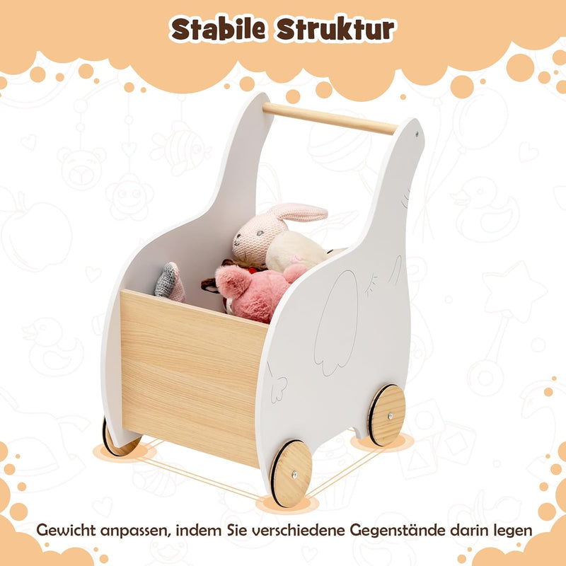 DREAMADE 2 in 1 Lauflernwagen aus Holz, Lauflernhilfe mit Stauraum, Spielzeugkiste, Gehhilfe, Gehfre