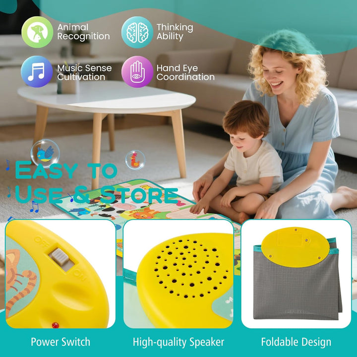 KOMFOTTEU Boden Klaviermattemit 10 Tiergeräuschen, Klaviermatte mit 10 Tasten & 10 eingebauten Liede