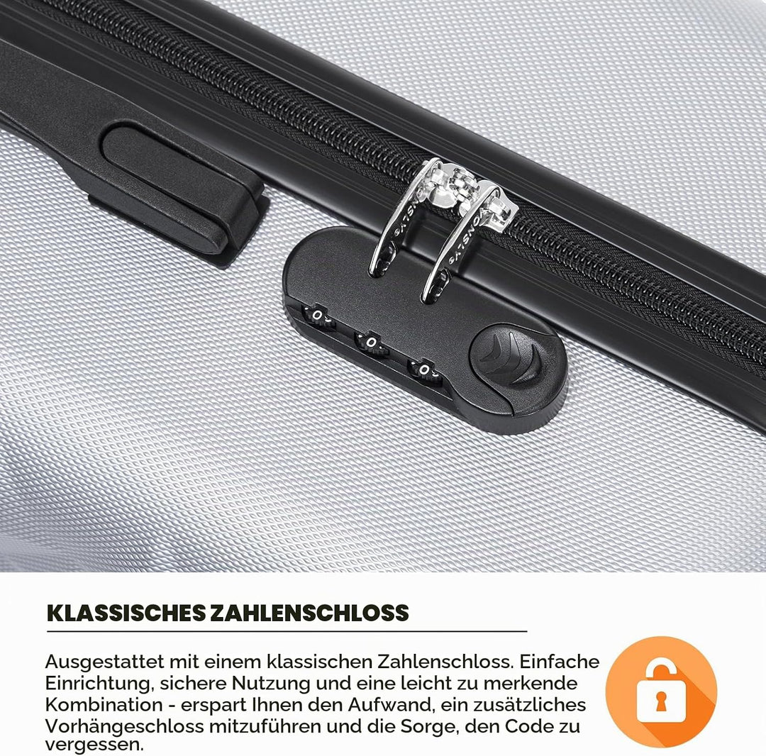 Koffer Suitcase S Silber, Trolley Reisekoffer, Kabinenkoffer Rollkoffer Handgepäck mit 4 Rollen 360°