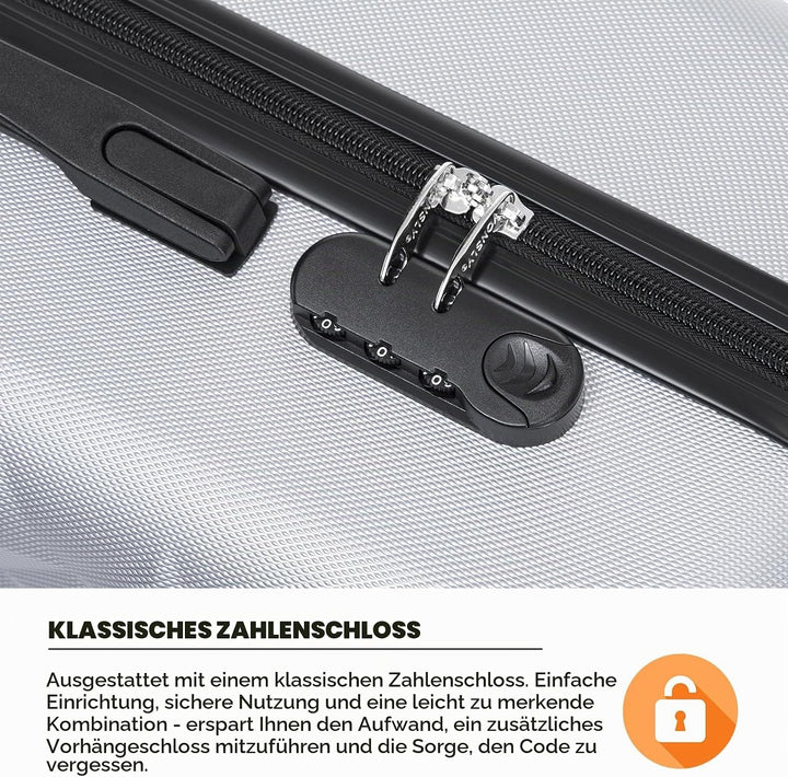 Koffer Suitcase S Silber, Trolley Reisekoffer, Kabinenkoffer Rollkoffer Handgepäck mit 4 Rollen 360°