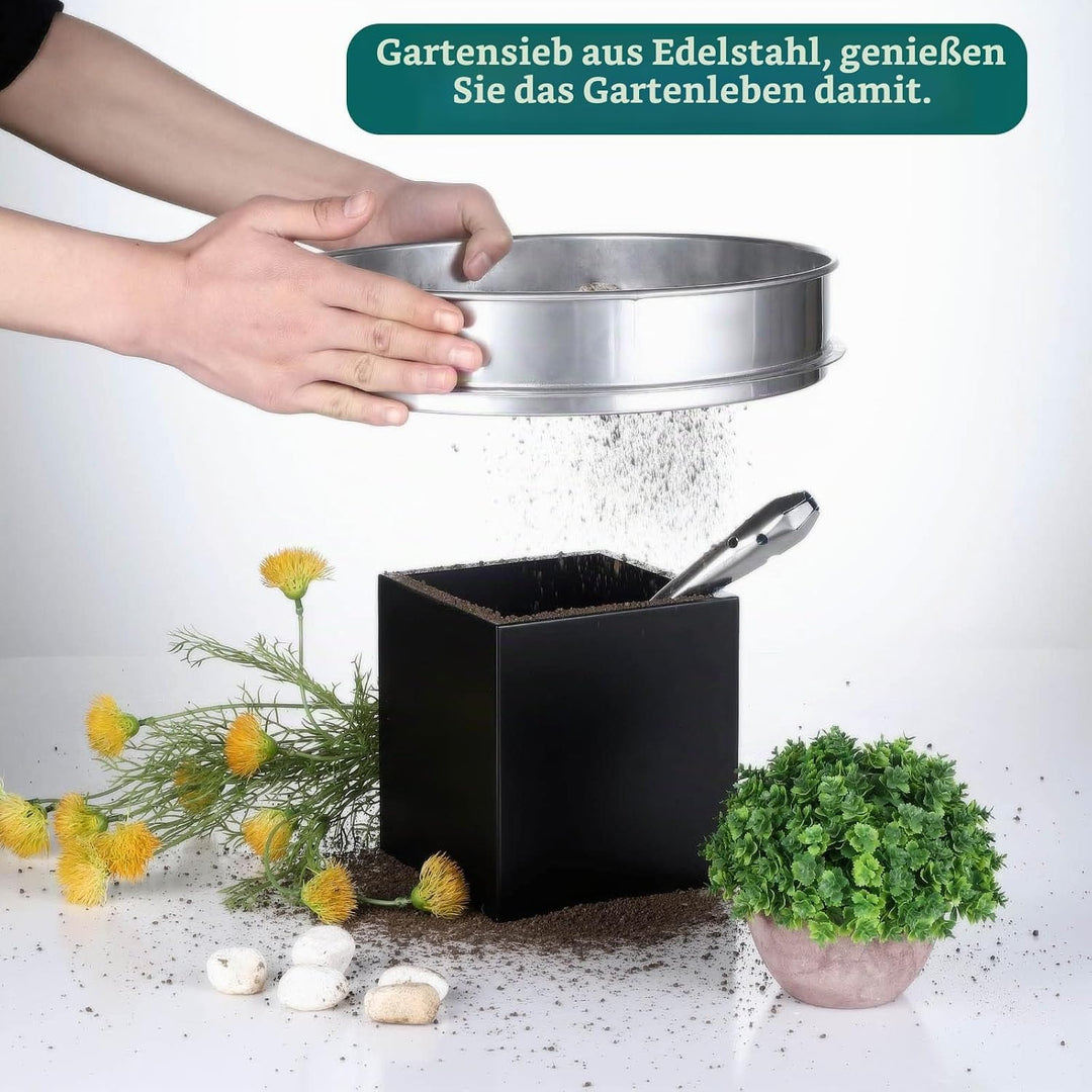 Johgee 5 in 1 Gartensieb aus Edelstahl Witterungsbeständig Sieb, mit 5 austauschbare Siebeinsätze Ø