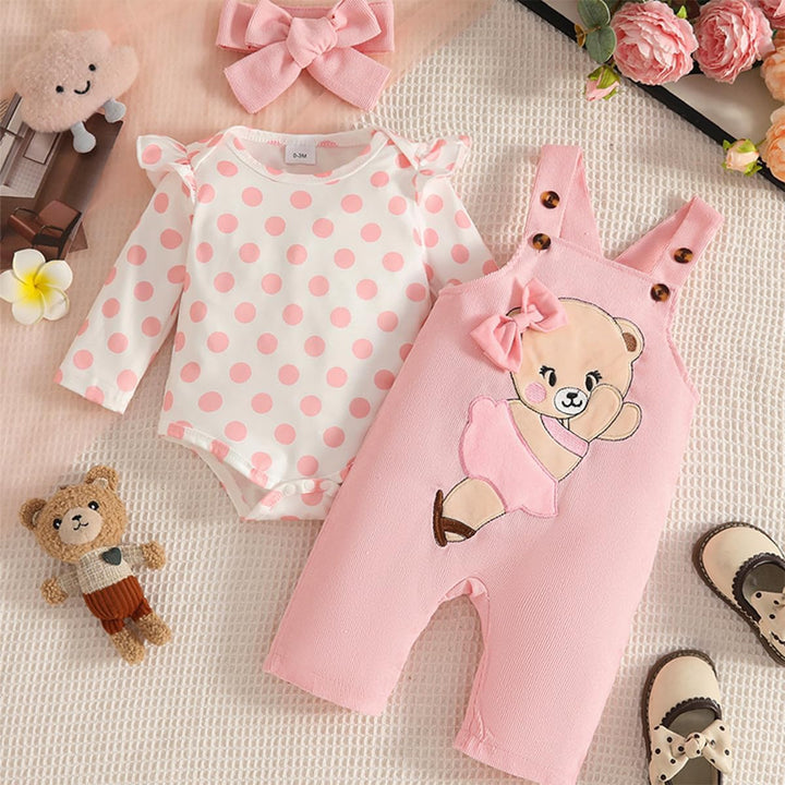 Baby Mädchen Kleidung Outfits Herbst Winter Niedlich Liebe Druck Strampler Cartoon Bär Overalls Hose