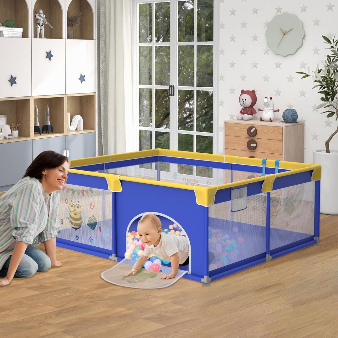 Aufun Laufstall Baby Laufgitter 300D Oxford Gewebe, mit Anti-Kollision Schaum Absperrgitter, Atmungs