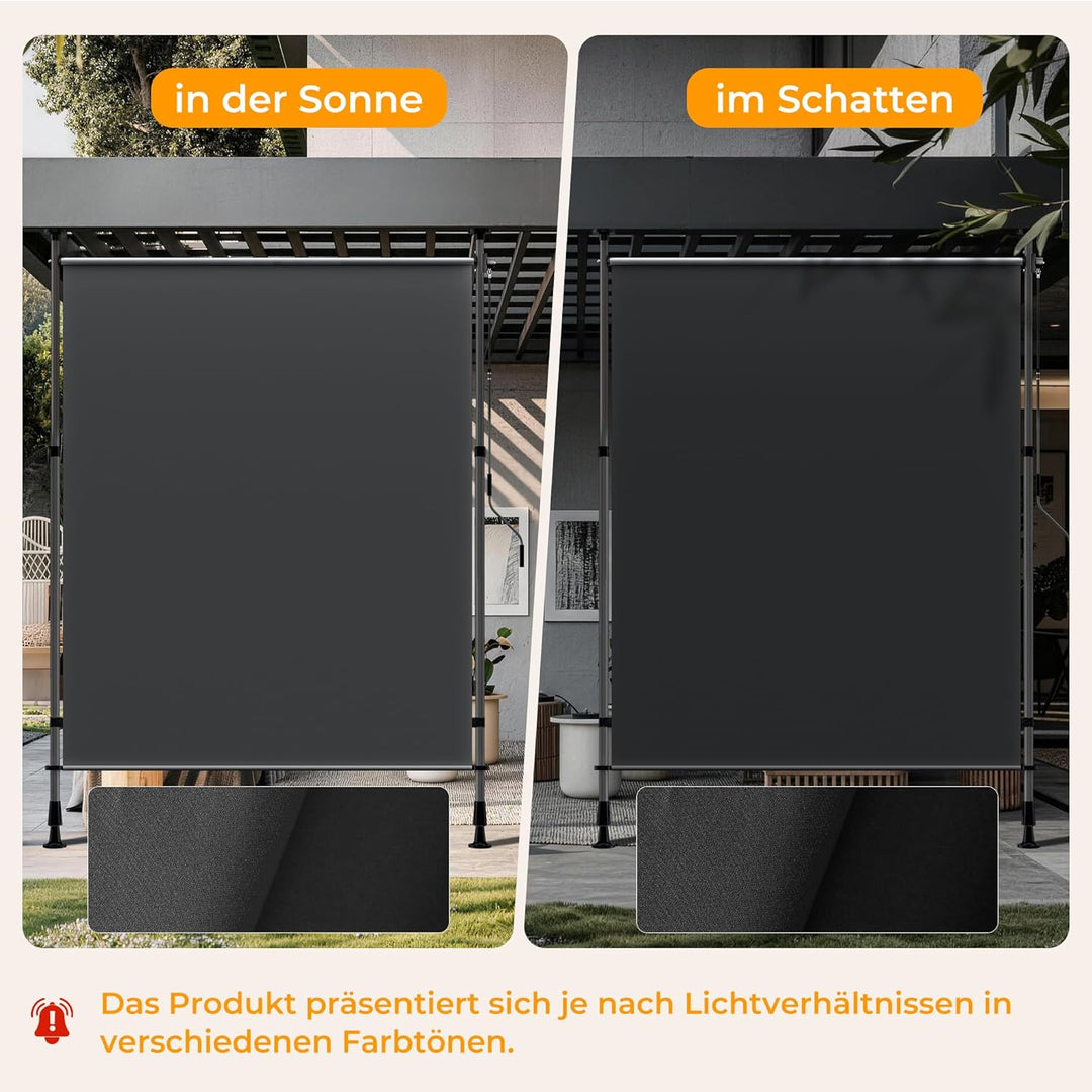 HOMEDEMO Senkrechtmarkise Aussen, Vertikalmarkise ohne Bohren, Balkonrollo mit Handkurbel, Sichtschu