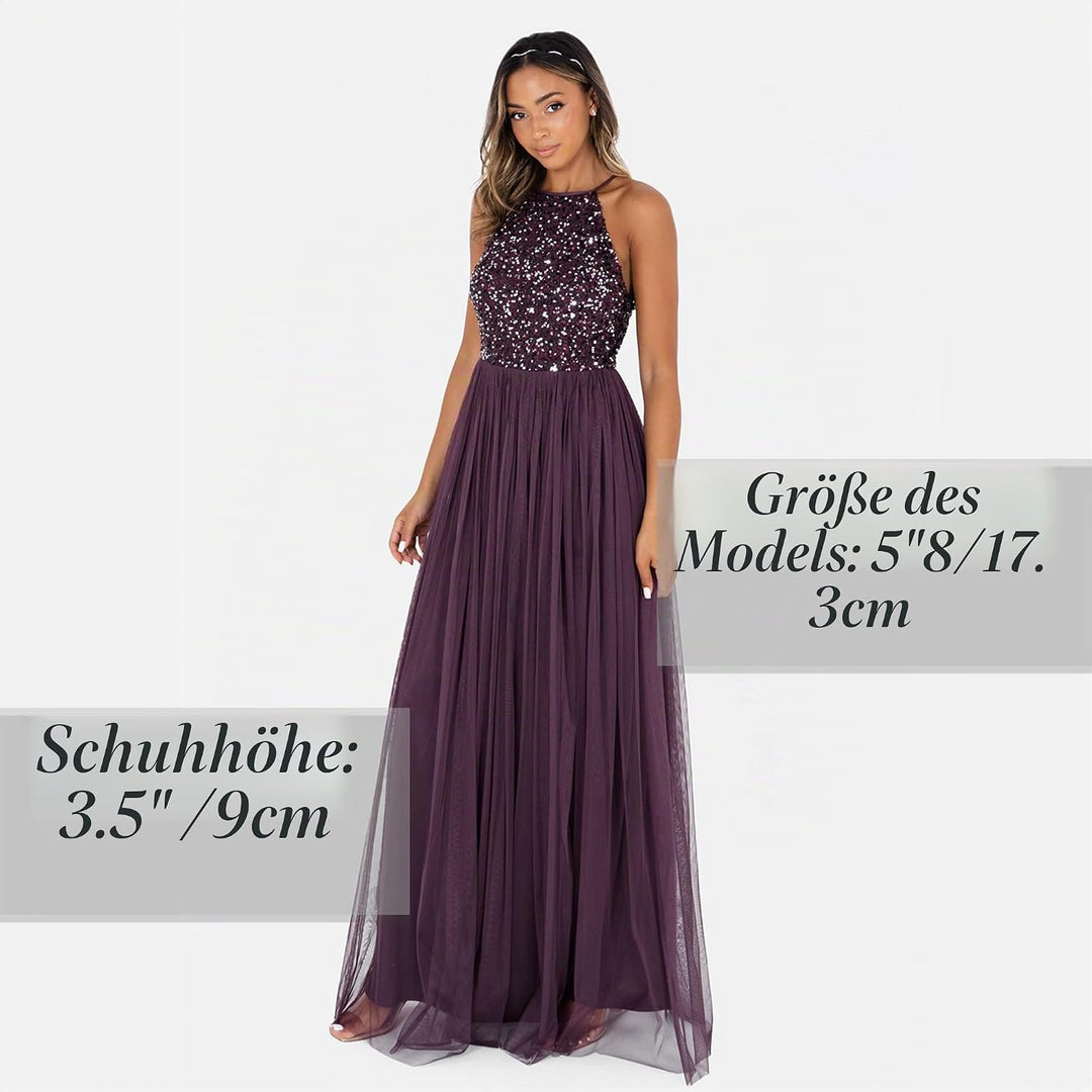 Maya Deluxe Damen Maxikleid Brautjungfer Neckholder Pailletten Verziert Abschlussball Hochzeit Dleid