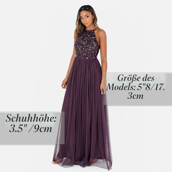 Maya Deluxe Damen Maxikleid Brautjungfer Neckholder Pailletten Verziert Abschlussball Hochzeit Dleid