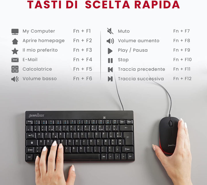 Perixx PERIDUO-212 Set Maus und Tastatur klein verdrahtet für Windows, Schnellwahltasten und Multime