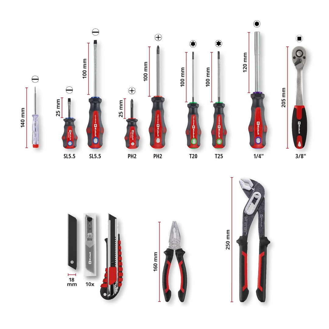 Original Einhell E-CASE 80-tlg. Werkzeugkoffer (Werkzeug-Set im robusten, stapelbaren Kunststoffkoff