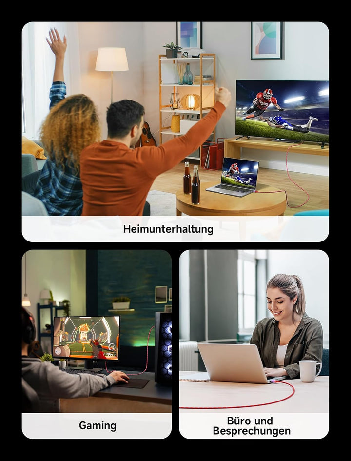 JSAUX 8K HDMI Kabel 1Meter 2-Stück | 4K &amp; 8K HDMI 2.1 Kabel 48Gbps High Speed HDMI | 4K@120Hz 144Hz,