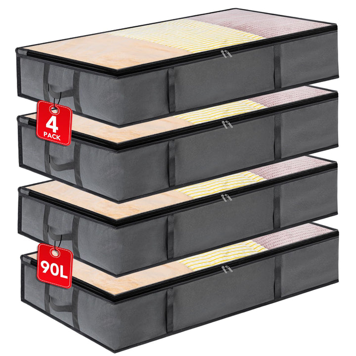 Dntorx 4 Stück 90L Unterbett Aufbewahrungsbox mit Deckel, Faltbare Unterbettkommode Aufbewahrungstas