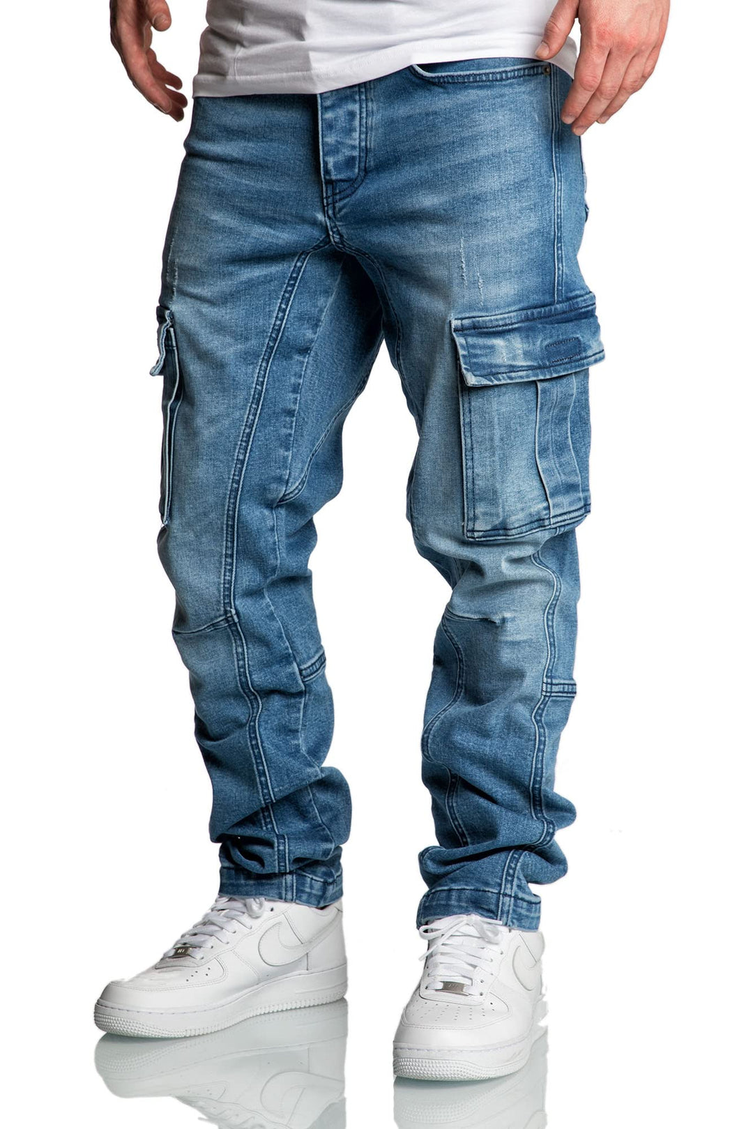 Amaci&Sons Herren Cargo Jeans Regular Slim Denim Hose Destroyed 7977 36W / 34L Hellblau, 36W / 34L H
