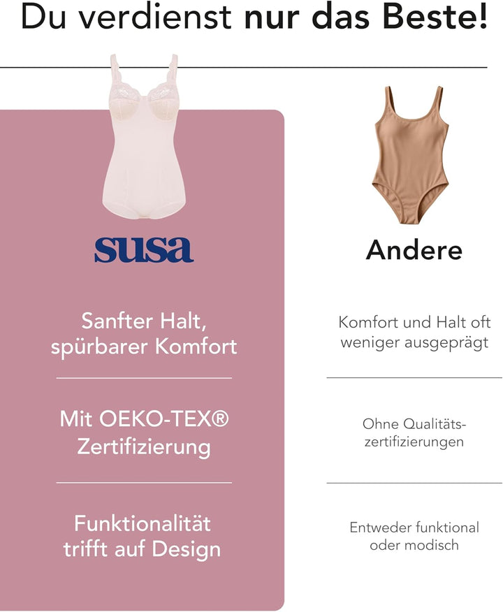 SUSA Body ohne Bügel Latina I Body Shapewear Damen stark formend I Frauen Mieder I Softer Bodysuit m