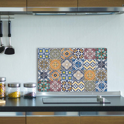 Queence Küchen Spritzschutz Fliesen - "Portugal Style" 80x50 cm | Küchenrückwand | Alu-DiBond | Flie