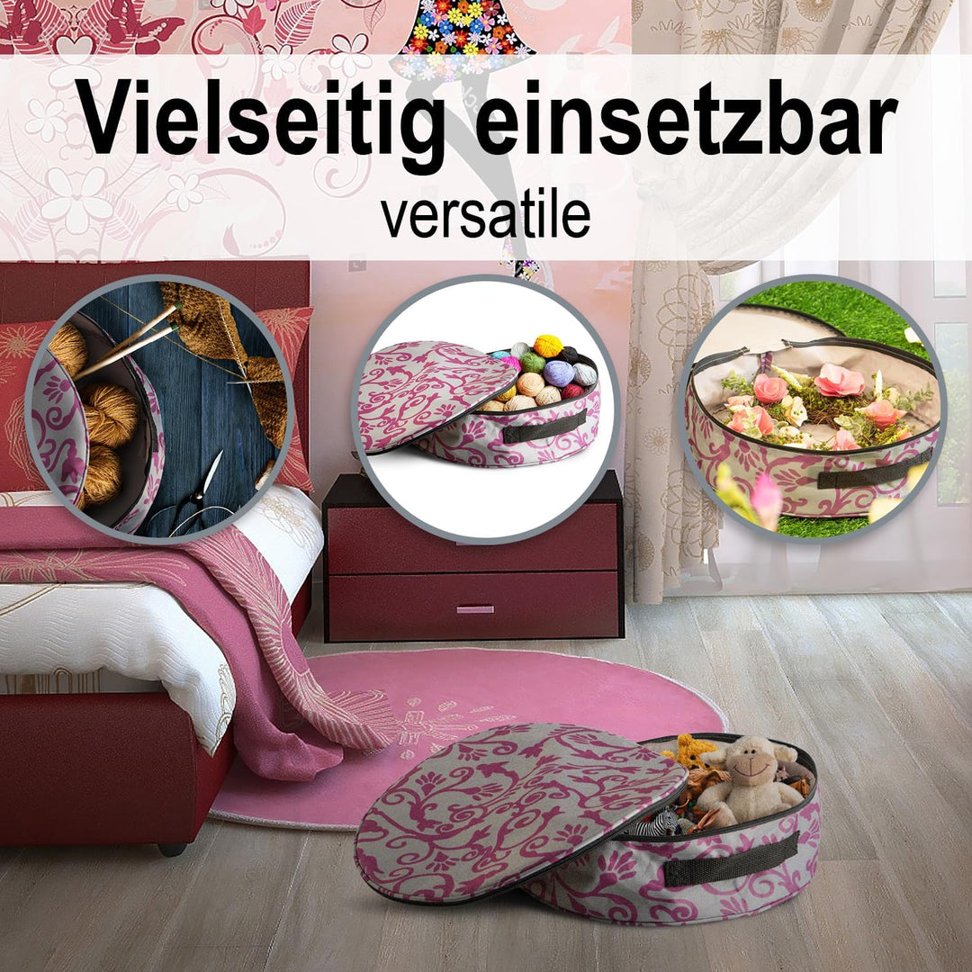com-four® 3x Aufbewahrungstasche für Kränze, Girlanden, Näh- und Spielzeug - grosse runde Stoff-Box