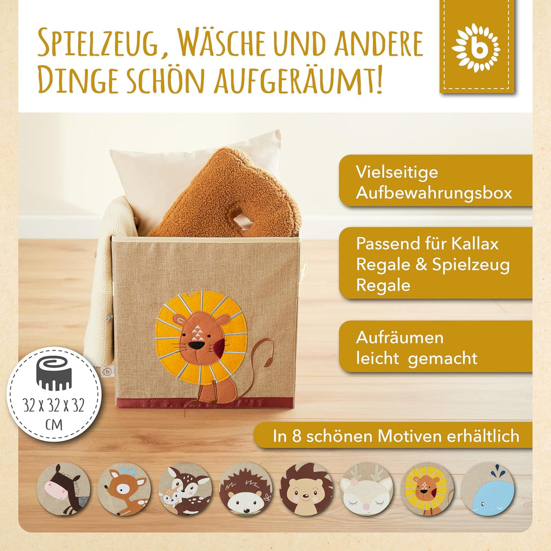 Bieco Aufbewahrungsbox Kinder | Löwen Motiv ca. 36L faltbar | Süsse Spielzeug Kiste für Kallax Regal
