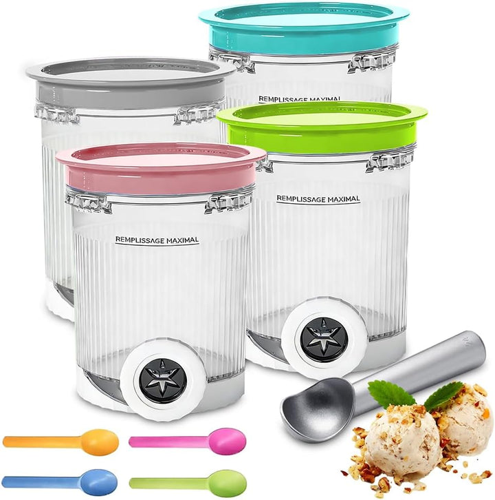 4 Stück Ersatz für Ninja Creami Deluxe Behälter Pints und Deckel,500ML Eismaschine Creamy Passend fü