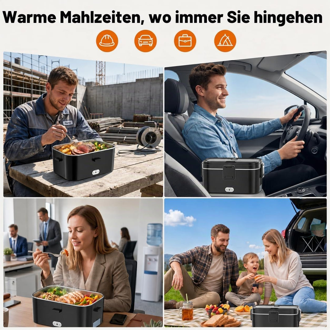 Elektrische Lunchbox 120W 1,8L 12V/24V/230V für Auto/LKW/Büro Auslaufsicher | Herausnehmbarer Edelst
