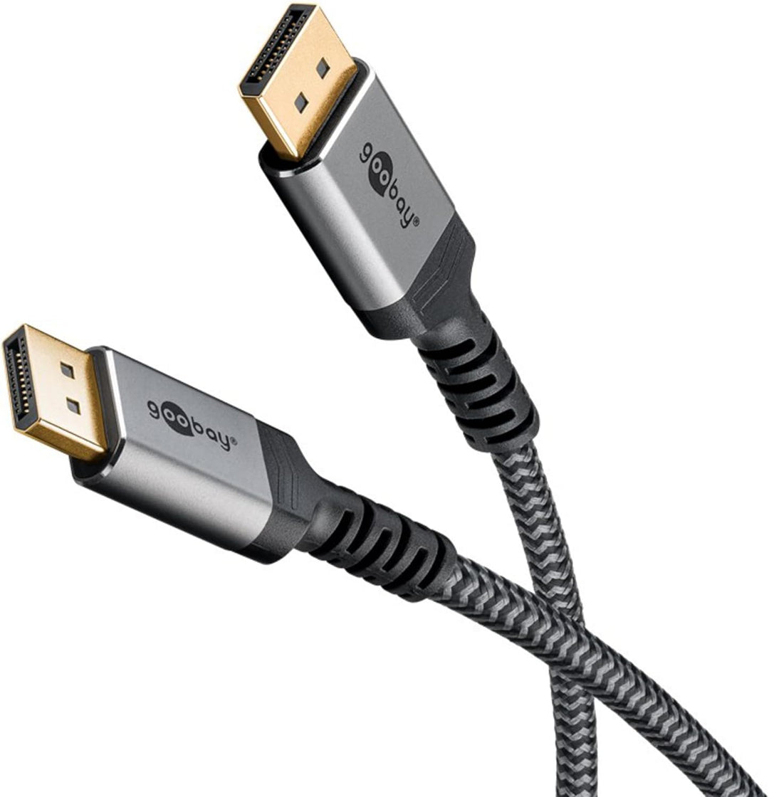 goobay DisplayPort Kabel 2.1-80 Gbit/s, DP-Kabel 16K/60Hz, 10K HDR, 3m - Sharkskin Grey, Metall-Desi
