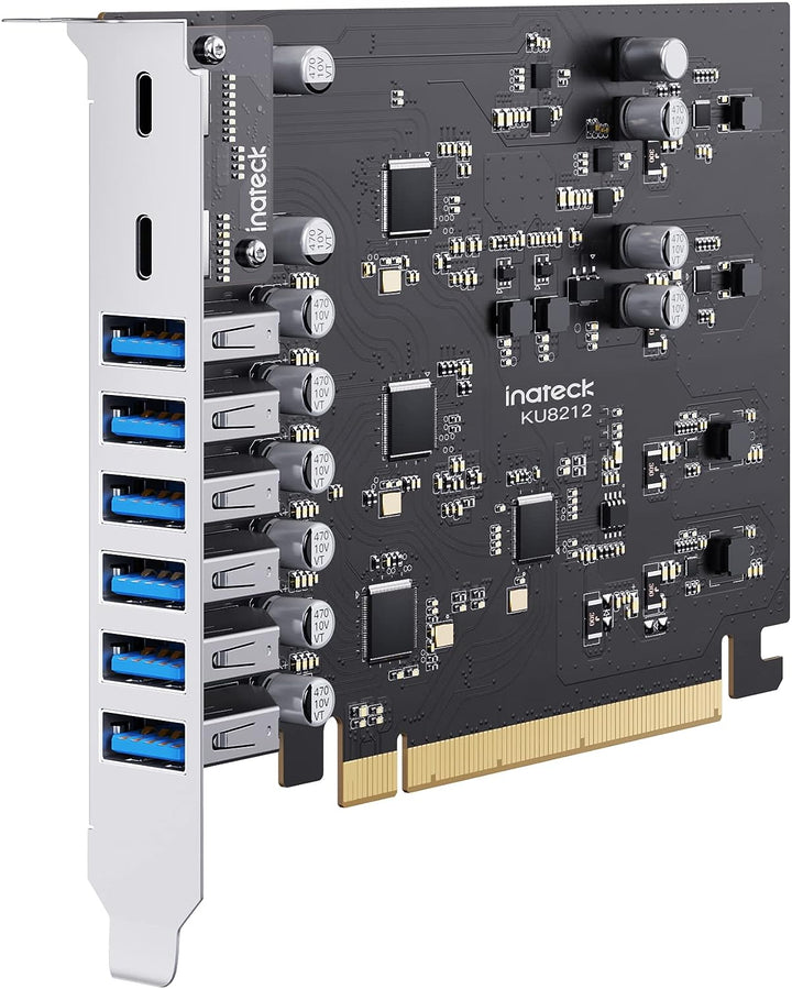 Inateck PCIe USB 3.2 Gen 2 Karte, USB C Power Delivery Laden, 2 USB C Ports und 6 USB A Ports mit 16