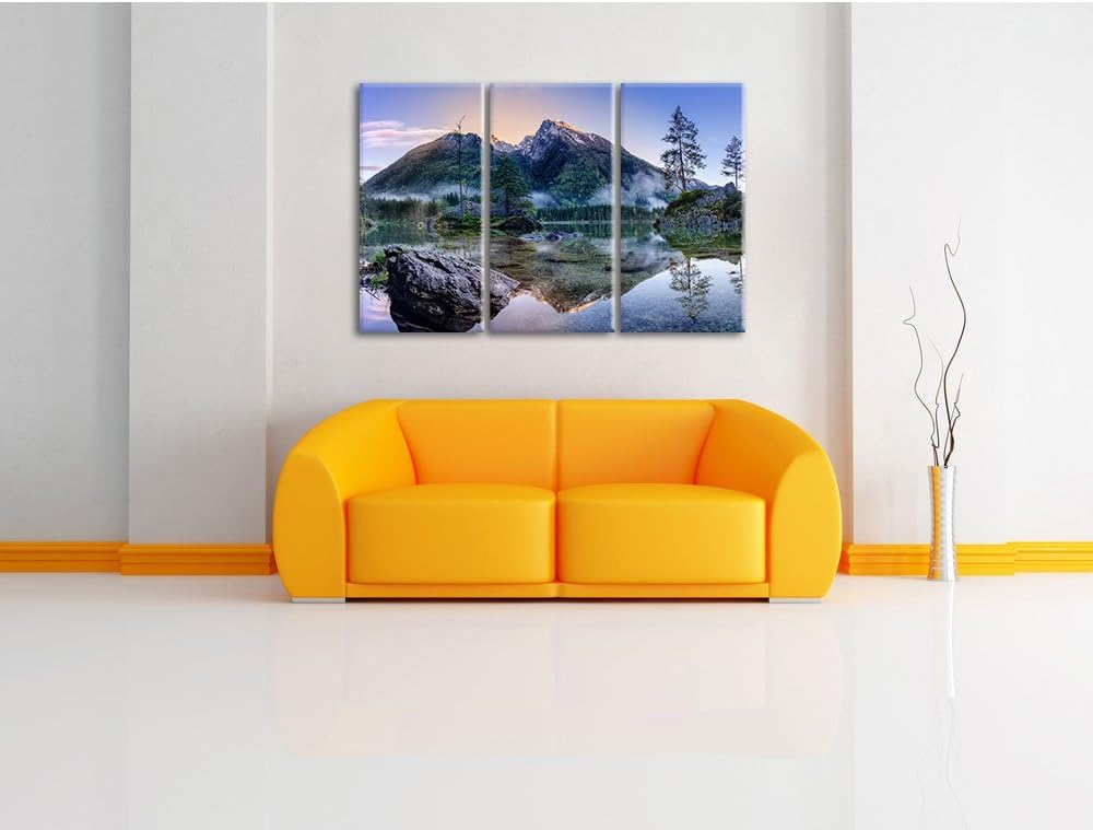 Pixxprint Sonnenaufgang am Hintersee als Leinwandbild | Grösse: 3 Teilig (120x80) | Wandbild| Kunstd