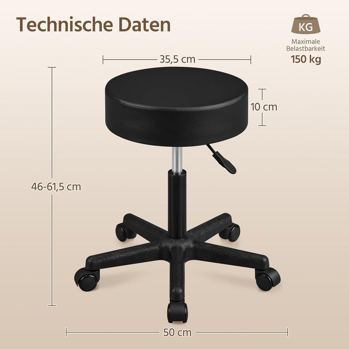 Yaheetech Rollhocker höhenverstellbar,Arbeitshocker Bürohocker 360° drehbar mit Rollen,Hocker Drehho