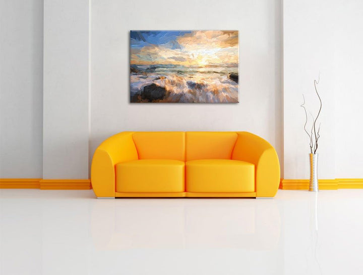 Pixxprint Sonnenuntergang am Meer als Leinwandbild/Grösse: 100x70 cm/Wandbild/Kunstdruck/fertig besp