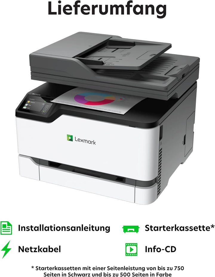 Lexmark MC3326i 3-in-1 Farblaser-Multifunktionsgerät (Drucker, Kopierer, Scanner, WLAN, Netwerkansch