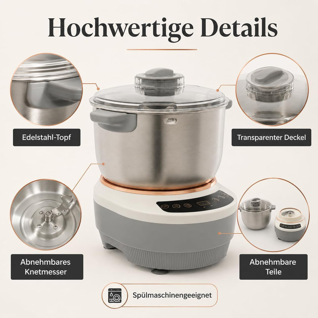 7L Vollautomatische Teigmaschine, Teigknetmaschine mit 45 ℃ Konstante Temperatur Fermentfunktion Ein