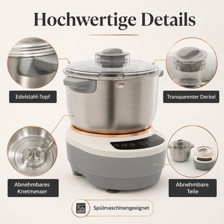 7L Vollautomatische Teigmaschine, Teigknetmaschine mit 45 ℃ Konstante Temperatur Fermentfunktion Ein